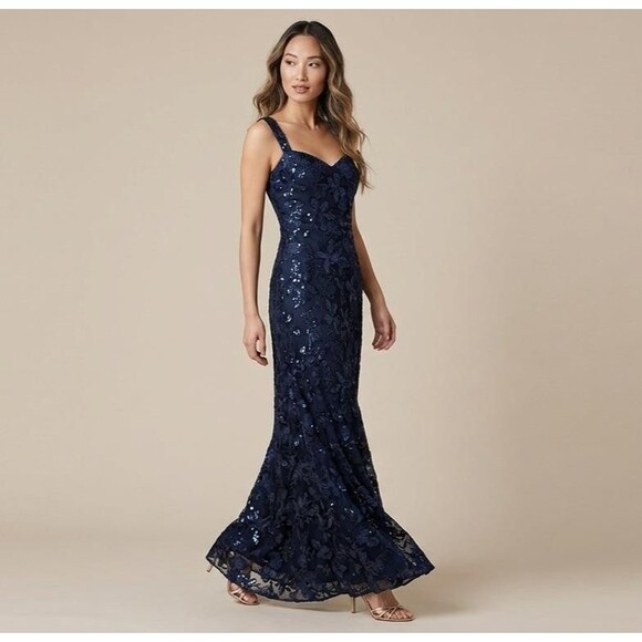 Dress the Population Dresses & Skirts - Dress The Population Anabel Women XXL Navy Blue Sequin Embroidered Floral Gown